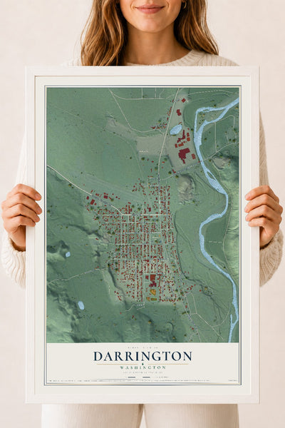 Map of Darrington, Washington, 18 x 24 inch print in a white wood frame