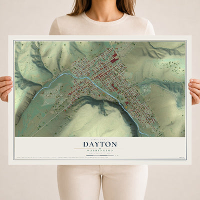 Map of Dayton, Washington, 18 x 24 inch unframed archival matte print