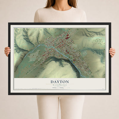 Map of Dayton, Washington, 24 x 36 inch print in a black wood frame