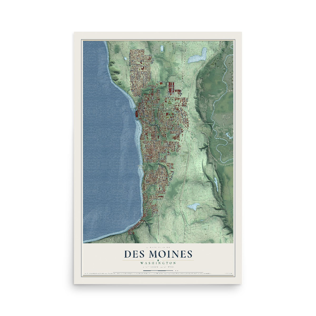 Map of Des Moines, Washington, 12 x 18 inch unframed archival matte print