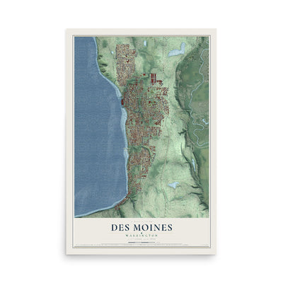 Map of Des Moines, Washington, 12 x 18 inch unframed archival matte print