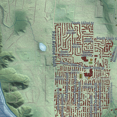 Second close-up of the map of Des Moines, Washington print showing more streets and buildings