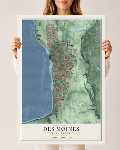 Map of Des Moines, Washington, 24 x 36 inch unframed archival matte print
