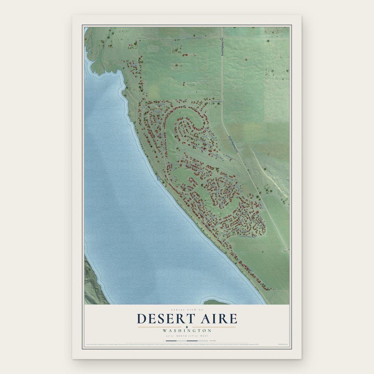 Desert Aire, Washington map print, the full design