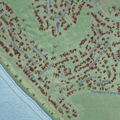 Close-up of the map of Desert Aire, Washington print showing street and building detail