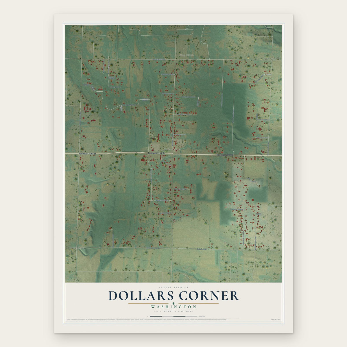 Dollars Corner, Washington map print, the full design