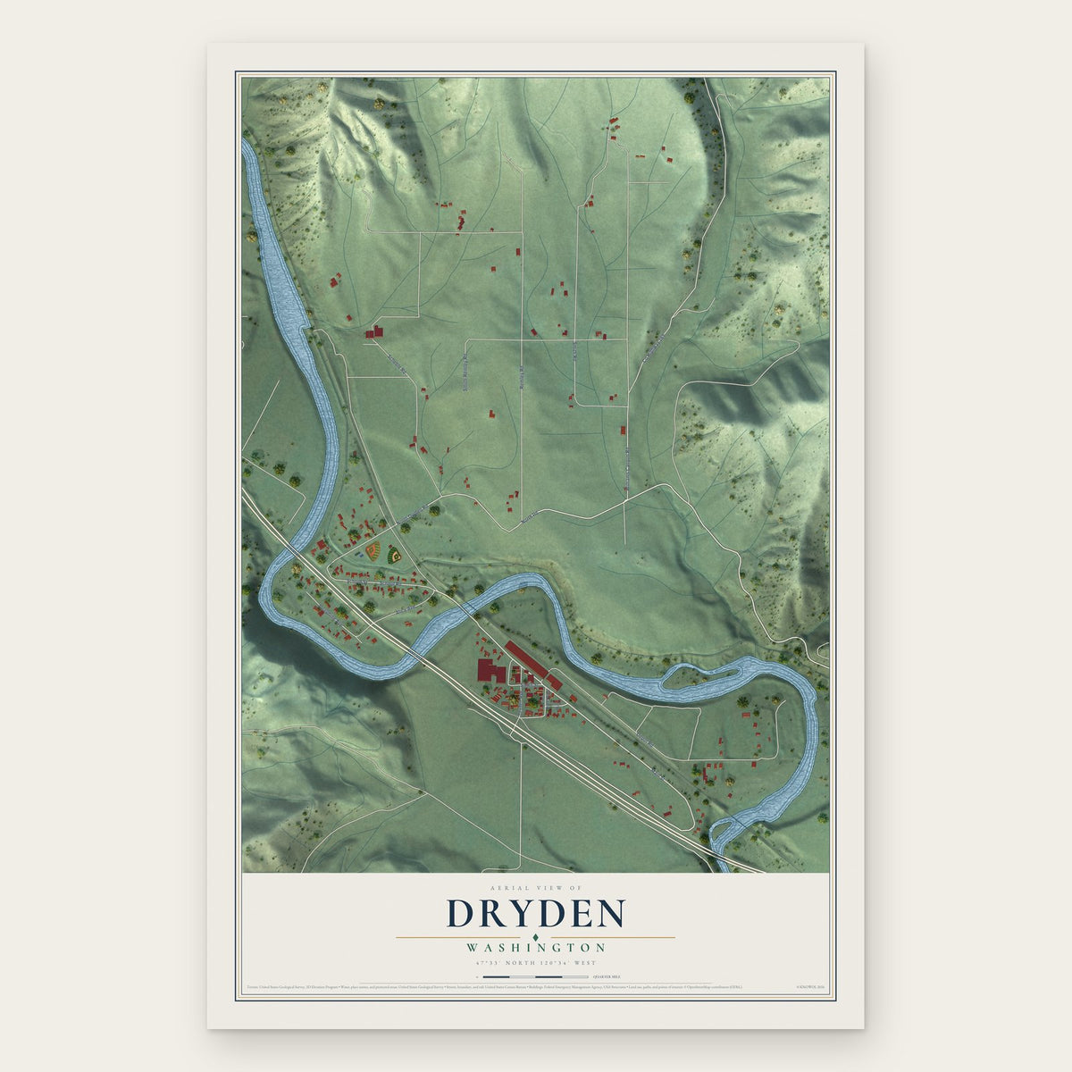 Dryden, Washington map print, the full design