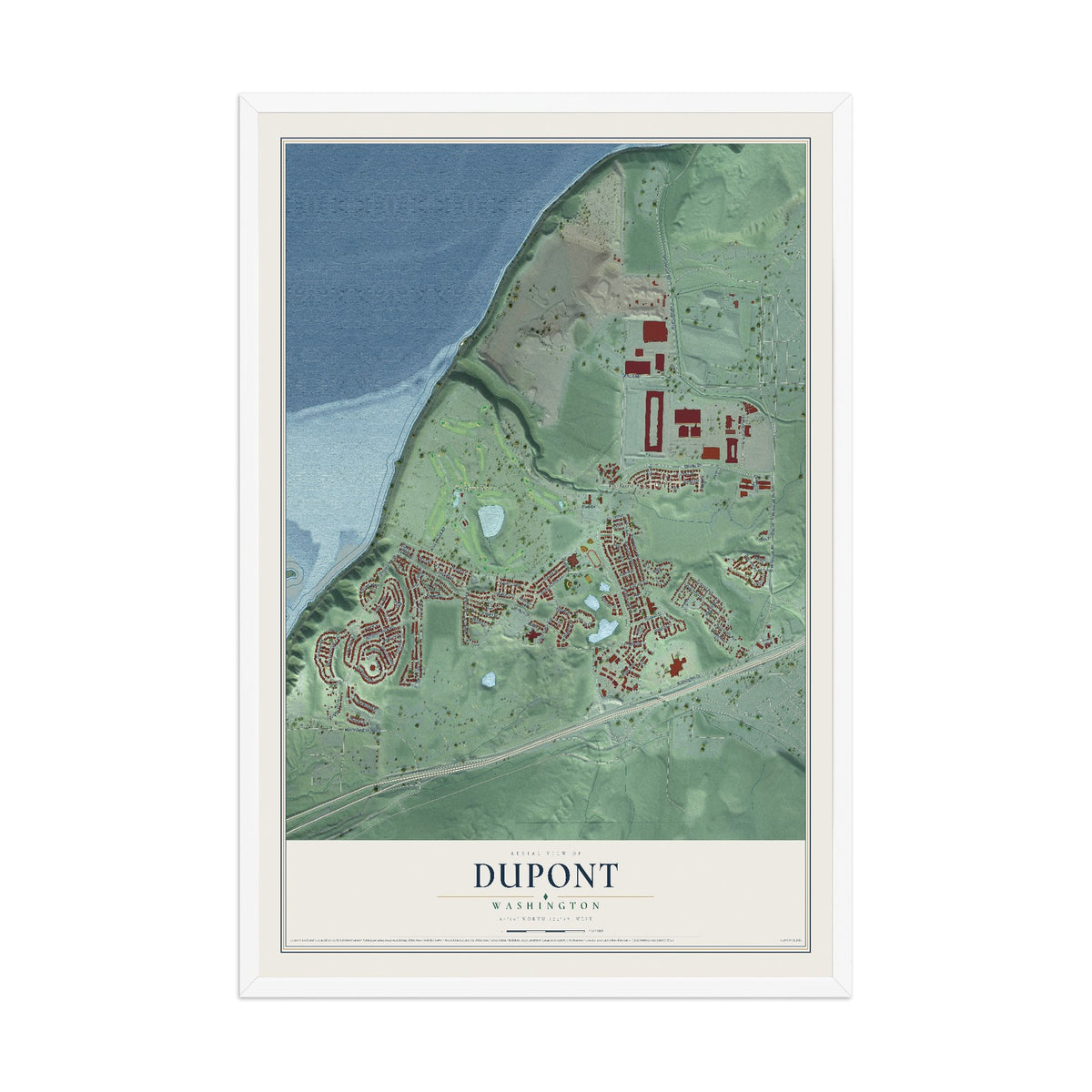 Map of DuPont, Washington, 12 x 18 inch print in a white wood frame