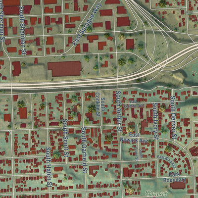 Close-up of the map of East Central, Washington print showing street and building detail
