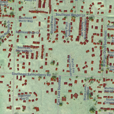 Close-up of the map of East Port Orchard, Washington print showing street and building detail