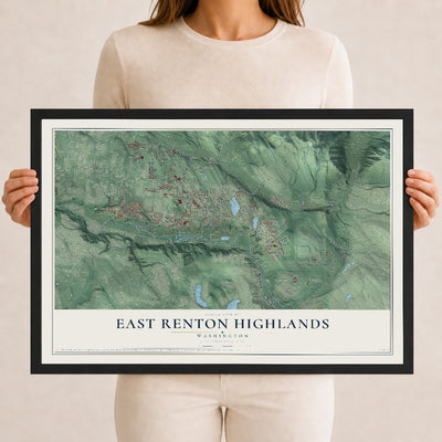 Map of East Renton Highlands, Washington, 12 x 18 inch print in a black wood frame