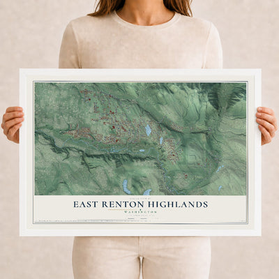 Map of East Renton Highlands, Washington, 12 x 18 inch print in a white wood frame