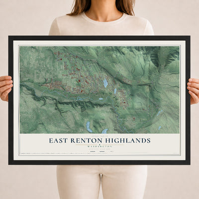 Map of East Renton Highlands, Washington, 18 x 24 inch print in a black wood frame