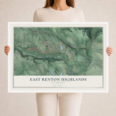 Map of East Renton Highlands, Washington, 24 x 36 inch print in a white wood frame