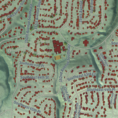 Close-up of the map of Eastgate, Washington print showing street and building detail