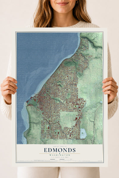 Map of Edmonds, Washington, 18 x 24 inch unframed archival matte print