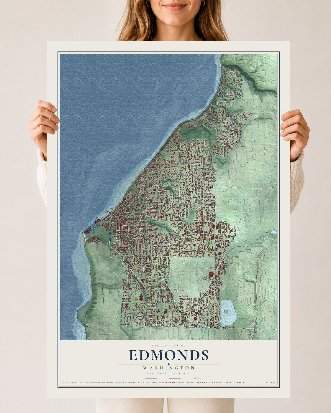Map of Edmonds, Washington, 24 x 36 inch unframed archival matte print