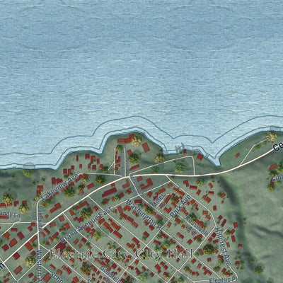 Close-up of the map of Electric City, Washington print showing street and building detail