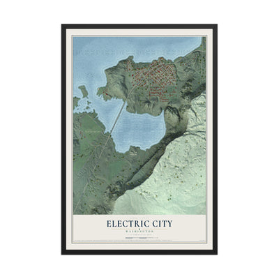 Map of Electric City, Washington, 12 x 18 inch print in a black wood frame