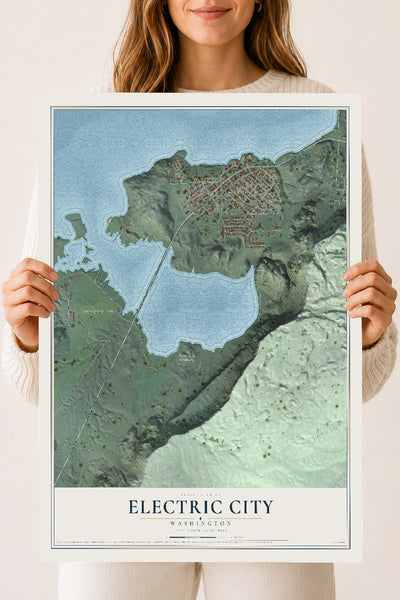 Map of Electric City, Washington, 18 x 24 inch unframed archival matte print