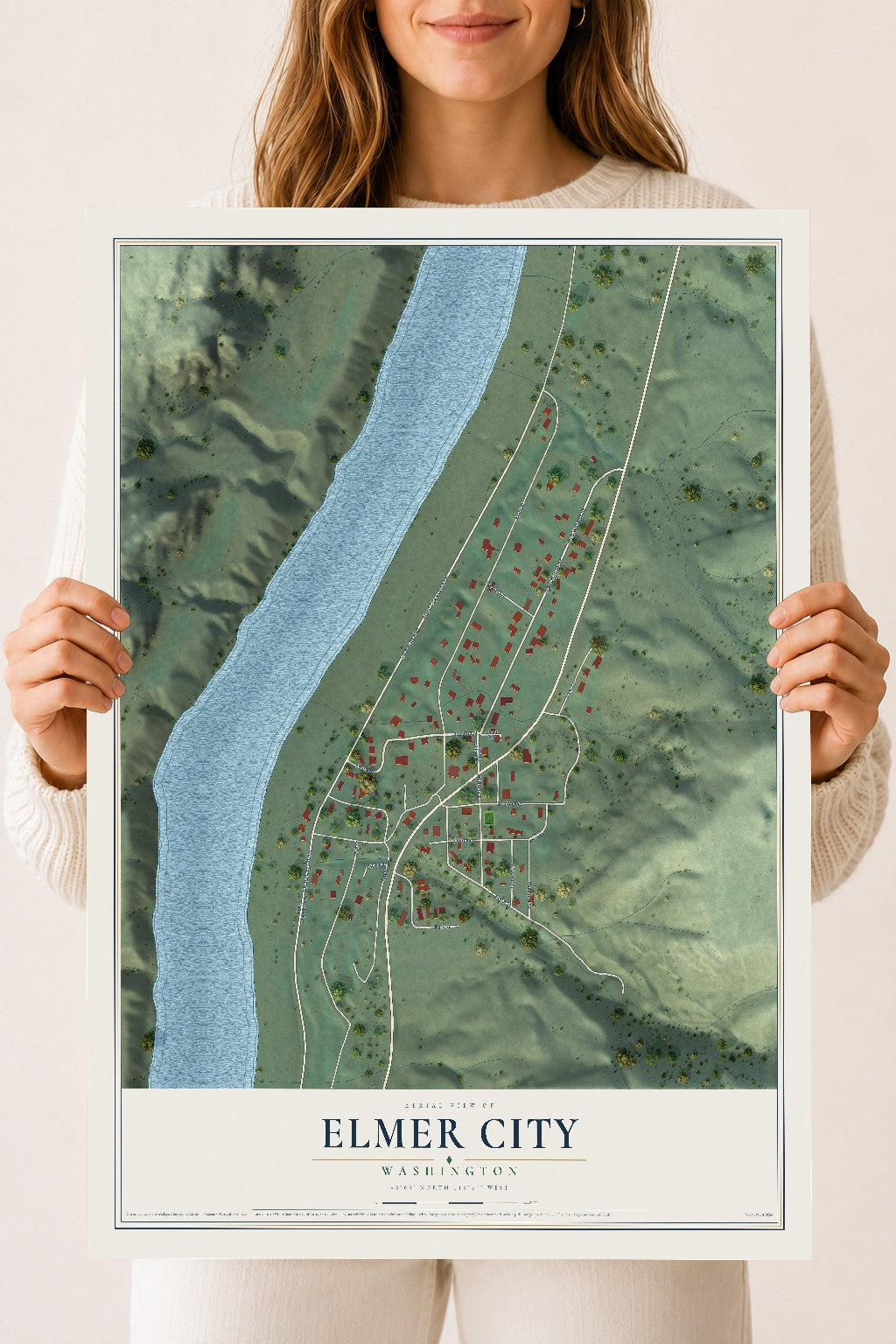 Map of Elmer City, Washington, 18 x 24 inch unframed archival matte print