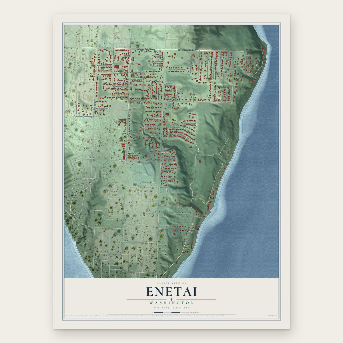 Enetai, Washington map print, the full design