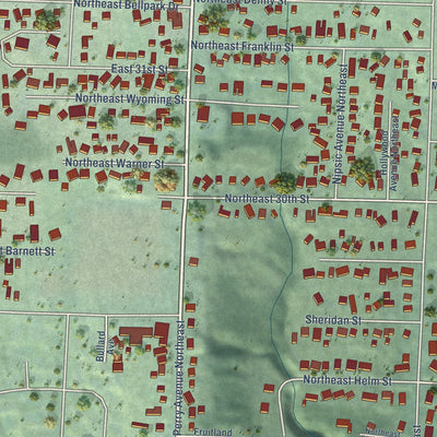Close-up of the map of Enetai, Washington print showing street and building detail