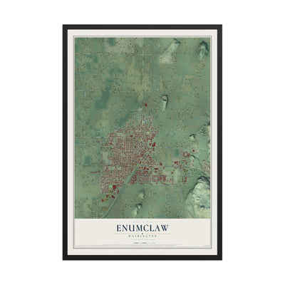 Map of Enumclaw, Washington, 12 x 18 inch print in a black wood frame