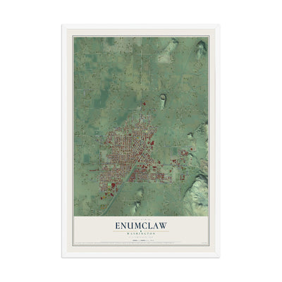 Map of Enumclaw, Washington, 12 x 18 inch print in a white wood frame