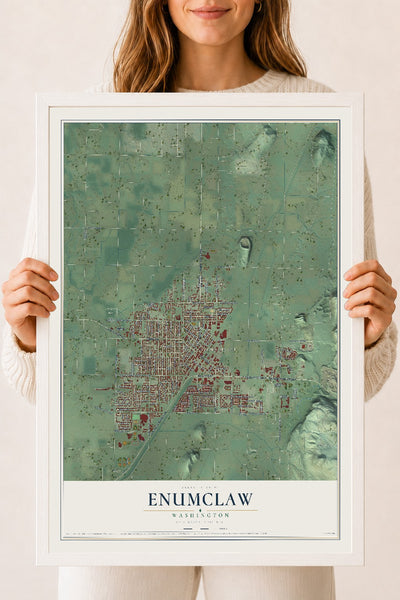 Map of Enumclaw, Washington, 18 x 24 inch print in a white wood frame