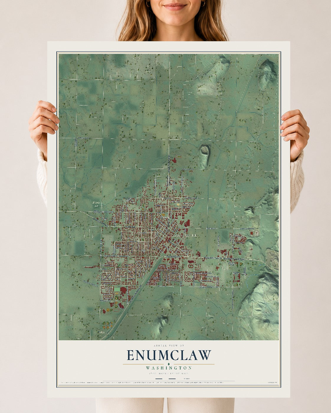 Map of Enumclaw, Washington, 24 x 36 inch unframed archival matte print