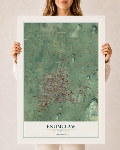 Map of Enumclaw, Washington, 24 x 36 inch print in a white wood frame