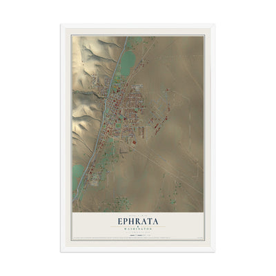 Map of Ephrata, Washington, 12 x 18 inch print in a white wood frame