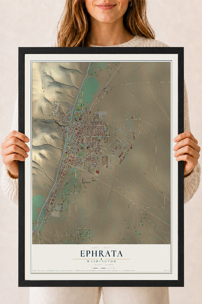 Map of Ephrata, Washington, 18 x 24 inch print in a black wood frame