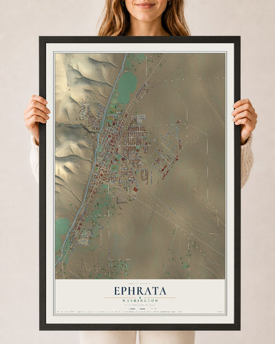 Map of Ephrata, Washington, 24 x 36 inch print in a black wood frame