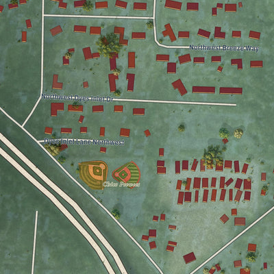Close-up of the map of Erlands Point, Washington print showing street and building detail