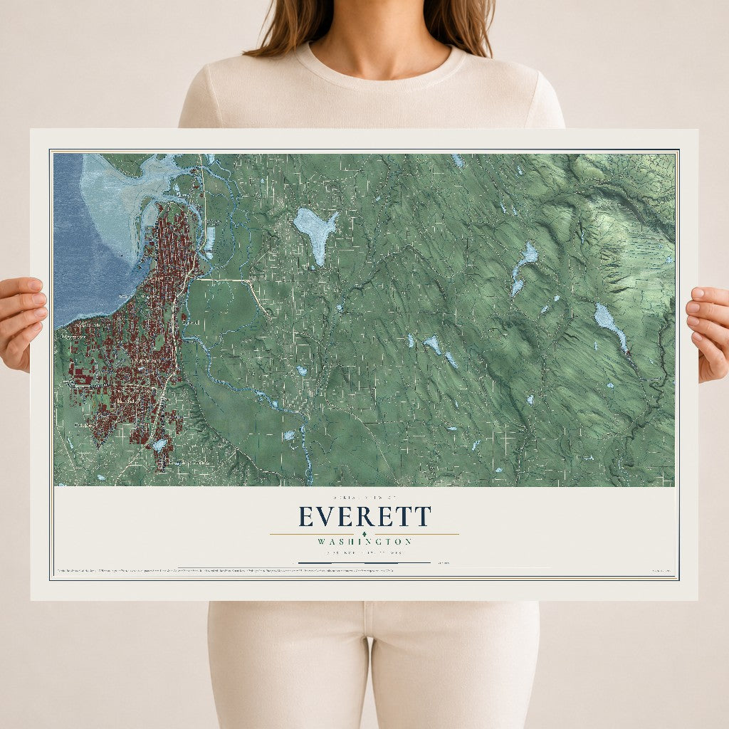 Map of Everett, Washington, 18 x 24 inch unframed archival matte print