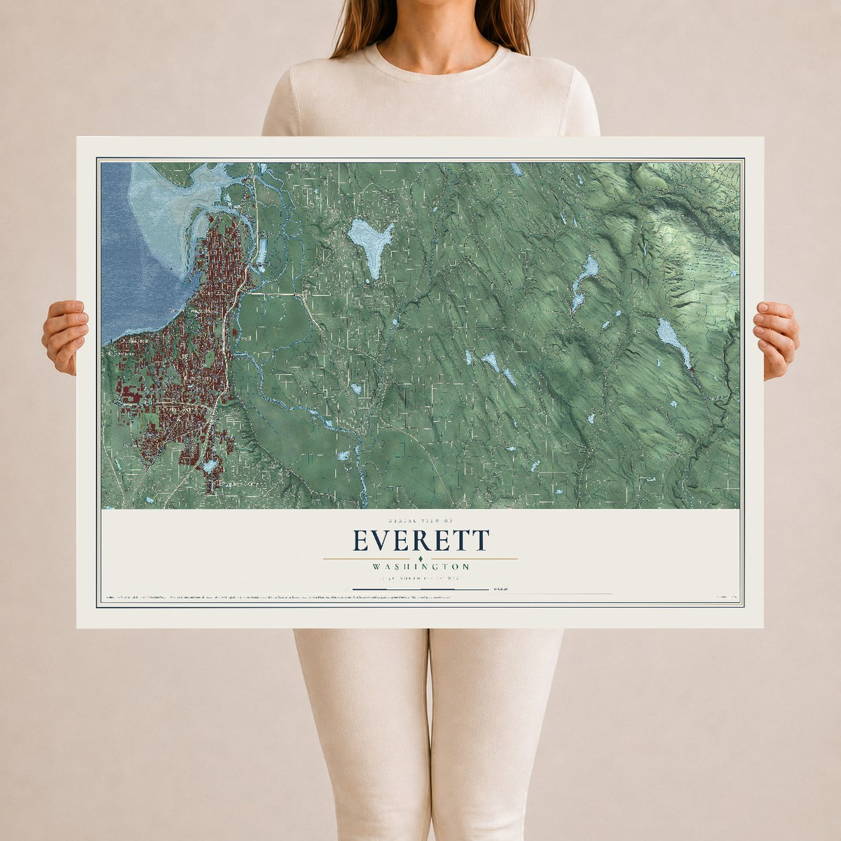 Map of Everett, Washington, 24 x 36 inch unframed archival matte print