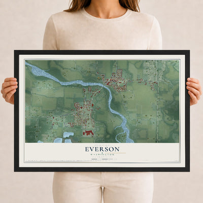 Map of Everson, Washington, 12 x 18 inch print in a black wood frame