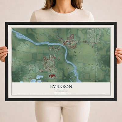 Map of Everson, Washington, 18 x 24 inch print in a black wood frame