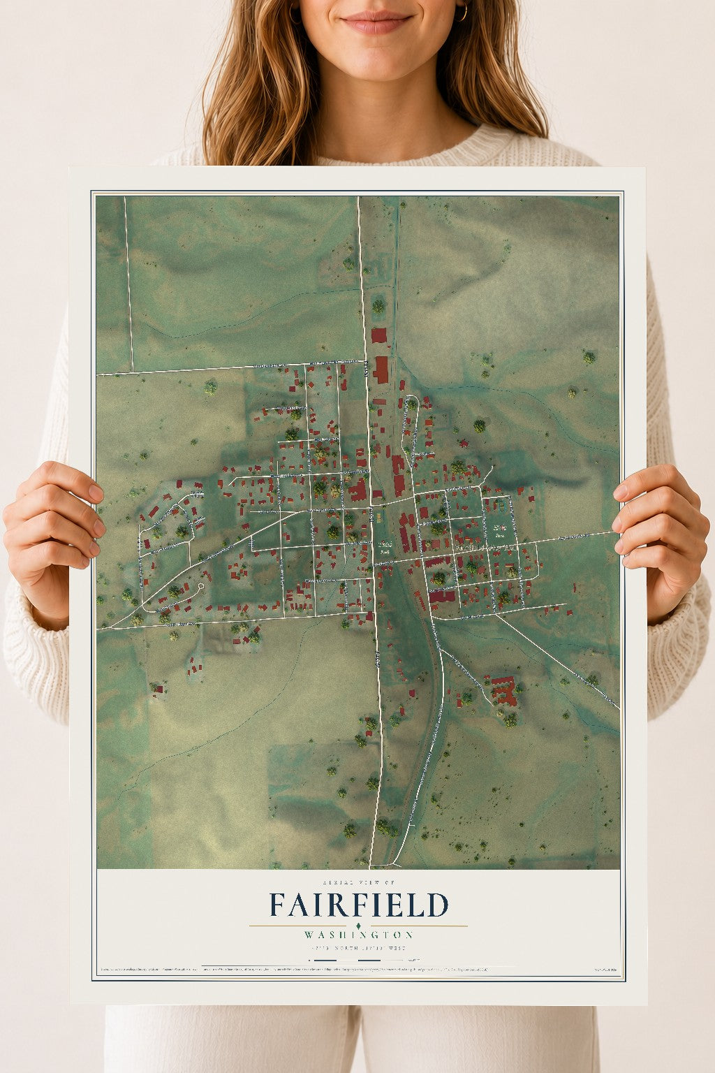 Map of Fairfield, Washington, 18 x 24 inch unframed archival matte print