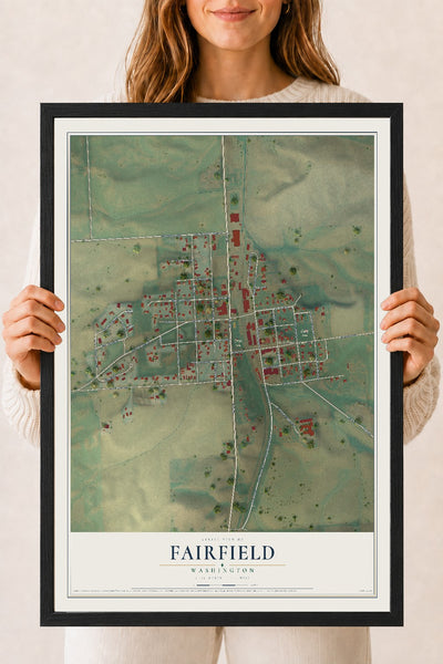 Map of Fairfield, Washington, 18 x 24 inch print in a black wood frame