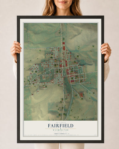 Map of Fairfield, Washington, 24 x 36 inch print in a black wood frame