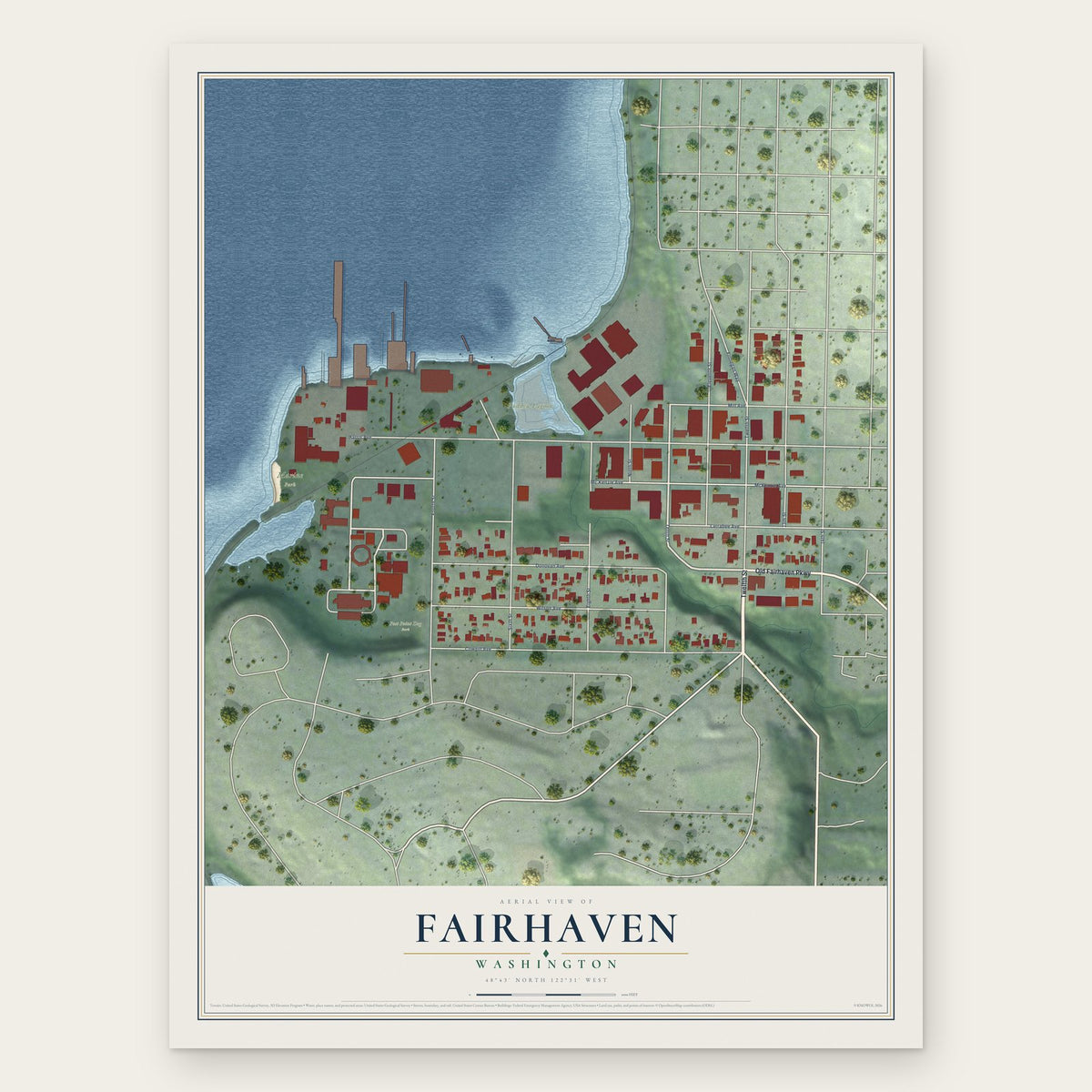 Fairhaven, Washington map print, the full design