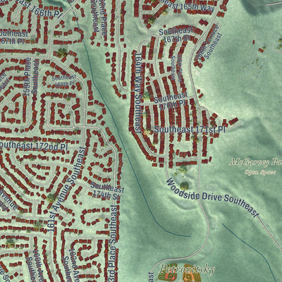 Second close-up of the map of Fairwood, Washington print showing more streets and buildings