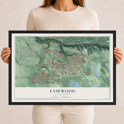 Map of Fairwood, Washington, 12 x 18 inch print in a black wood frame