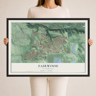 Map of Fairwood, Washington, 24 x 36 inch print in a black wood frame
