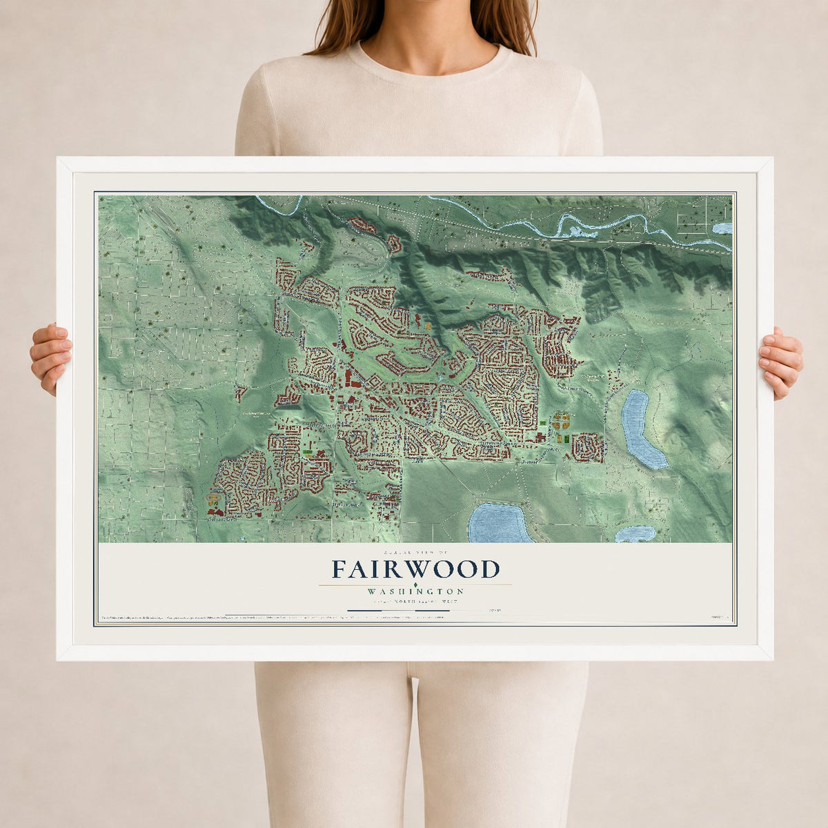 Map of Fairwood, Washington, 24 x 36 inch print in a white wood frame