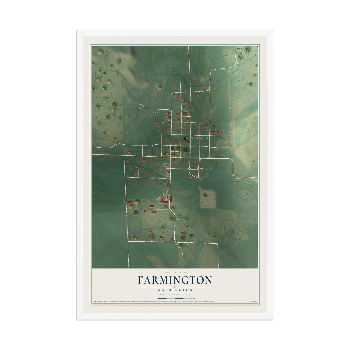 Map of Farmington, Washington, 12 x 18 inch print in a white wood frame