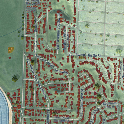Close-up of the map of Fauntleroy, Washington print showing street and building detail